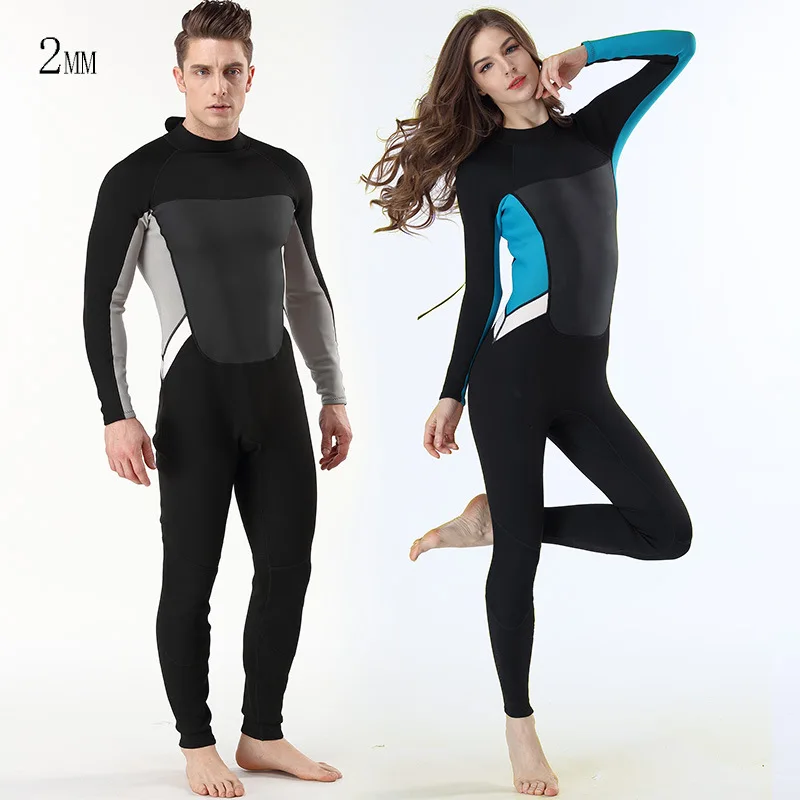 2mm Men Women wetsuit Long sleeved one piece Swimsuit neoprene Triathlon Diving suit Super Elastic Surf wet suit for cold water