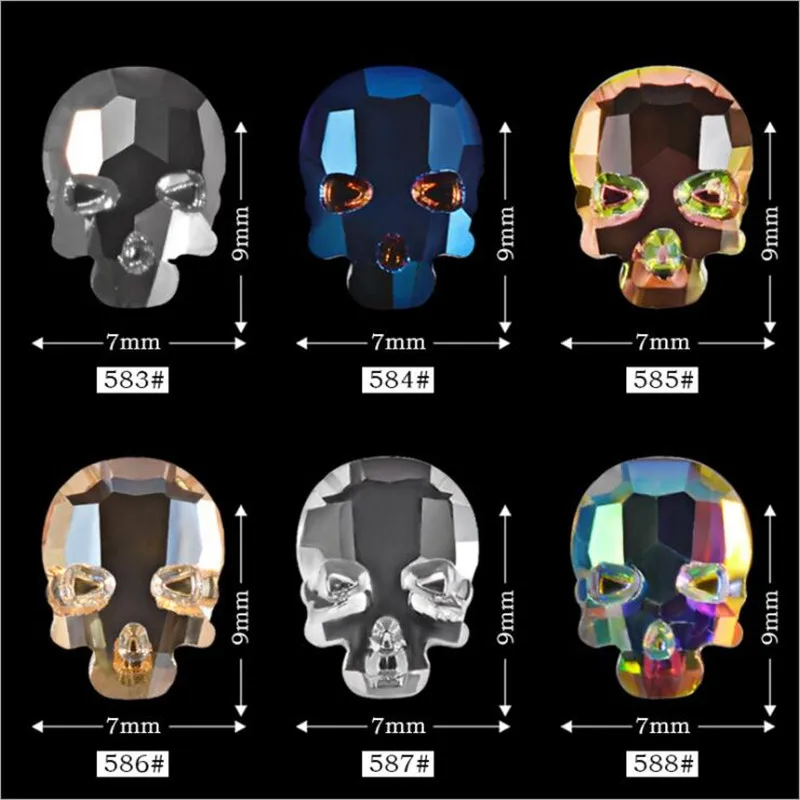 10psc новые цветные блестящие стразы для головы черепа 3D украшения ногтей подвески