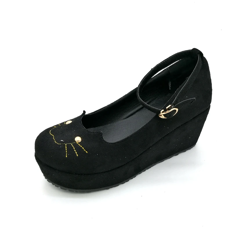 Демисезонная обувь для девочек с котом туфли на танкетке принтом леопард