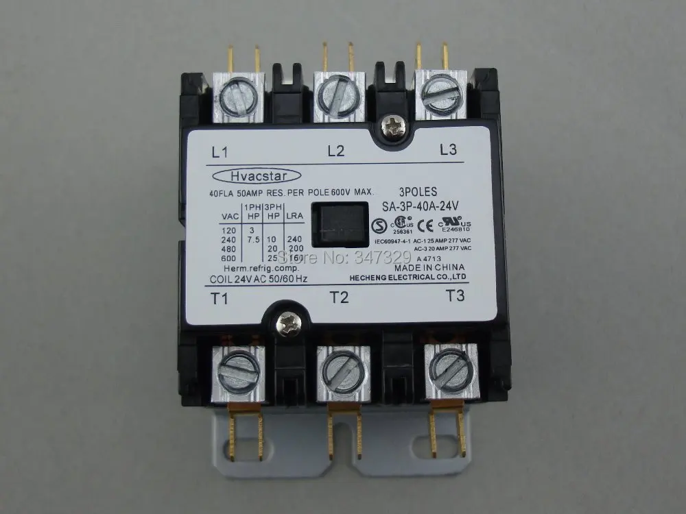 Hvacstar SA-3P-40A-24V контактор определенного назначения 3 полюса 40FLA 24V AC катушка DP