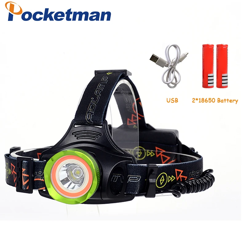 2018 Pocketman светодиодный налобный фонарь алюминиевый 5000лм XM L2 + красный COB светильник