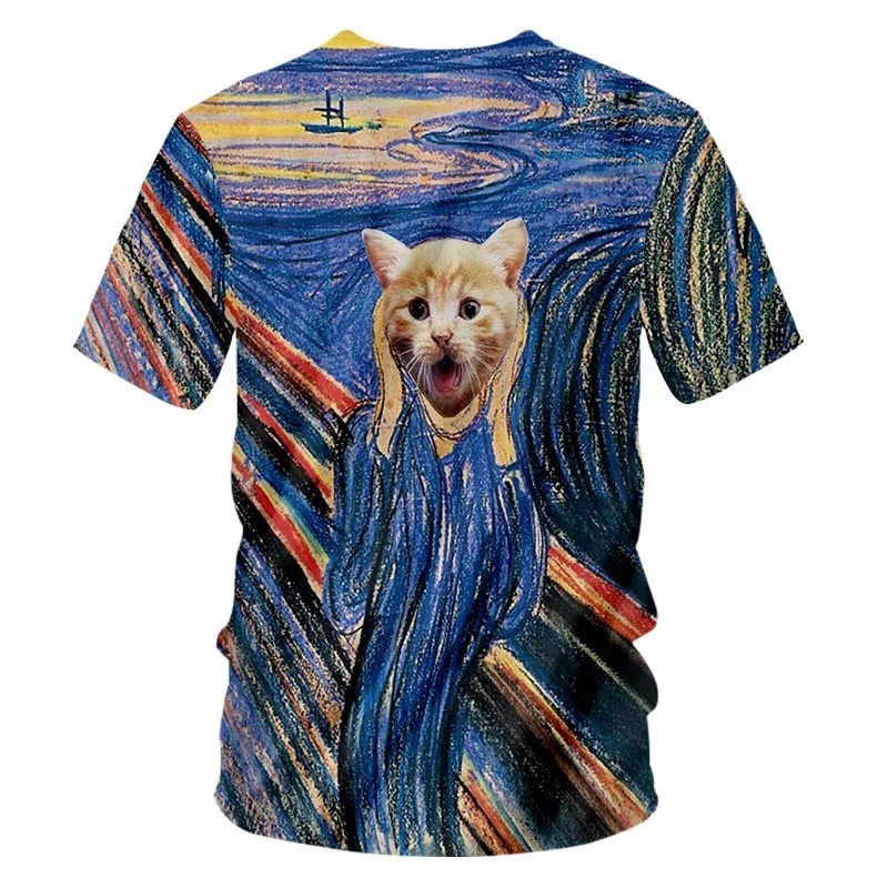 OGKB Мужская 3d футболка Футболка с принтом кота цветная полосатая летняя Camisetas Hombre