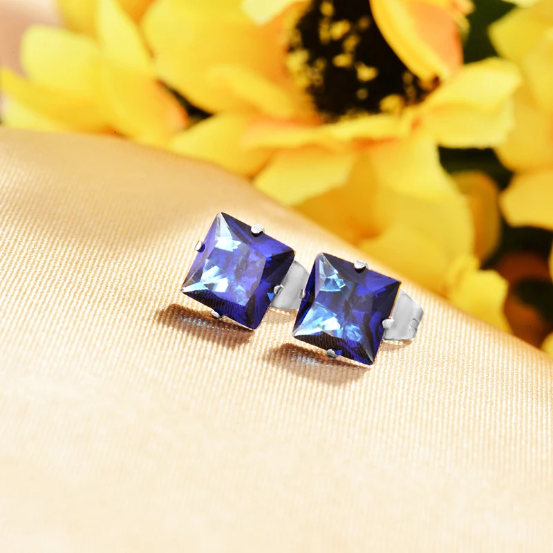 8MM Stainless Steel Women Stud Earring Square Zircon Crystal Small Sets Hot Sale N20 | Украшения и аксессуары