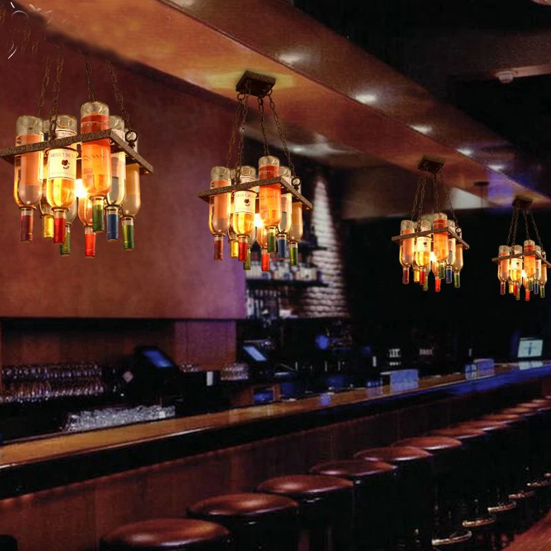 Стеклянные бутылки для вина квадратная стойка железные подвесные светильники