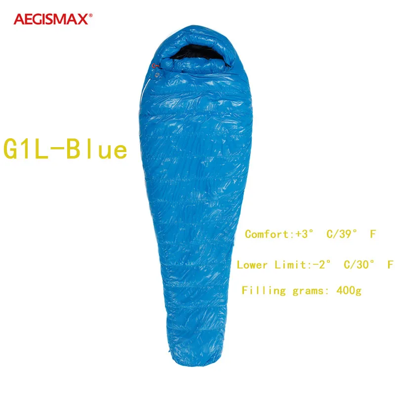 G1L-Blue AEGISMAX G1 G2 Сверхлегкий белый гусиный пух Мумия Открытый походный Кемпинг взрослый спальный мешок 3 сезона с компрессионным мешком - Цвет: G1L-Blue