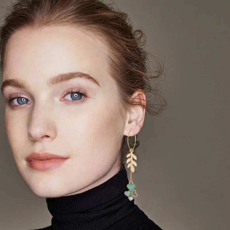 Женские серьги в виде листьев и жемчуга Корейском стиле модные креативные колец