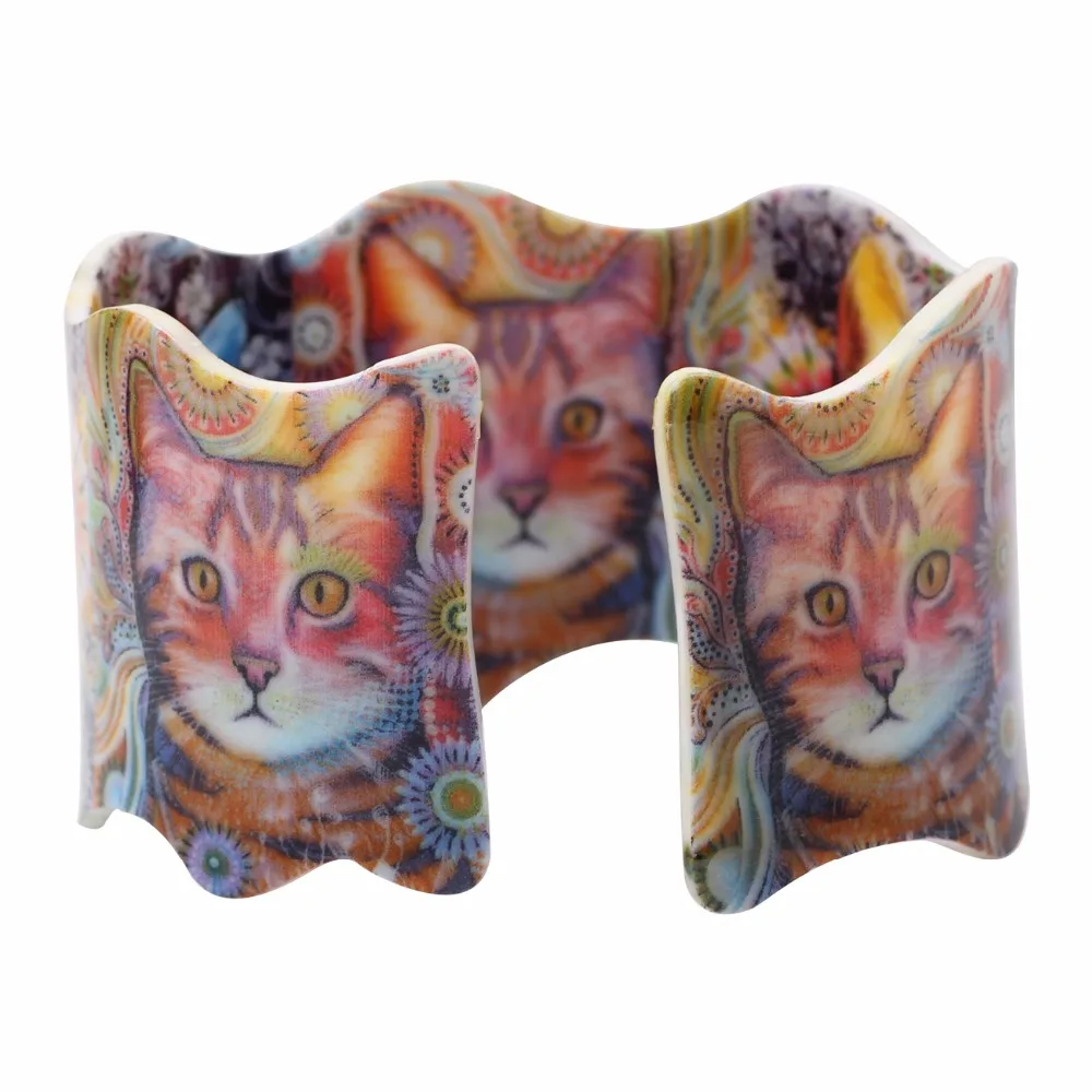 Женский браслет Bonsny широкий из акрила с рисунком в виде кошек и животных