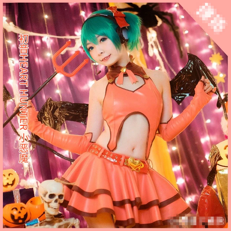 VOCALOID/V Hatsune Мику Косплей Костюм сердце Охотник Маленький Дьявол Платье с крыльями полный комплект униформы Хэллоуин карнавал аниме cos