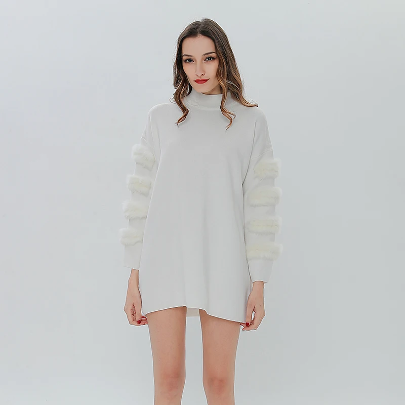 TWOTWINSTYLE Pullover Sweater For Women Turtleneck Lady's Faux Fur Long Sleeve Jumper Dress Female Tops Korean Clothes | Женская