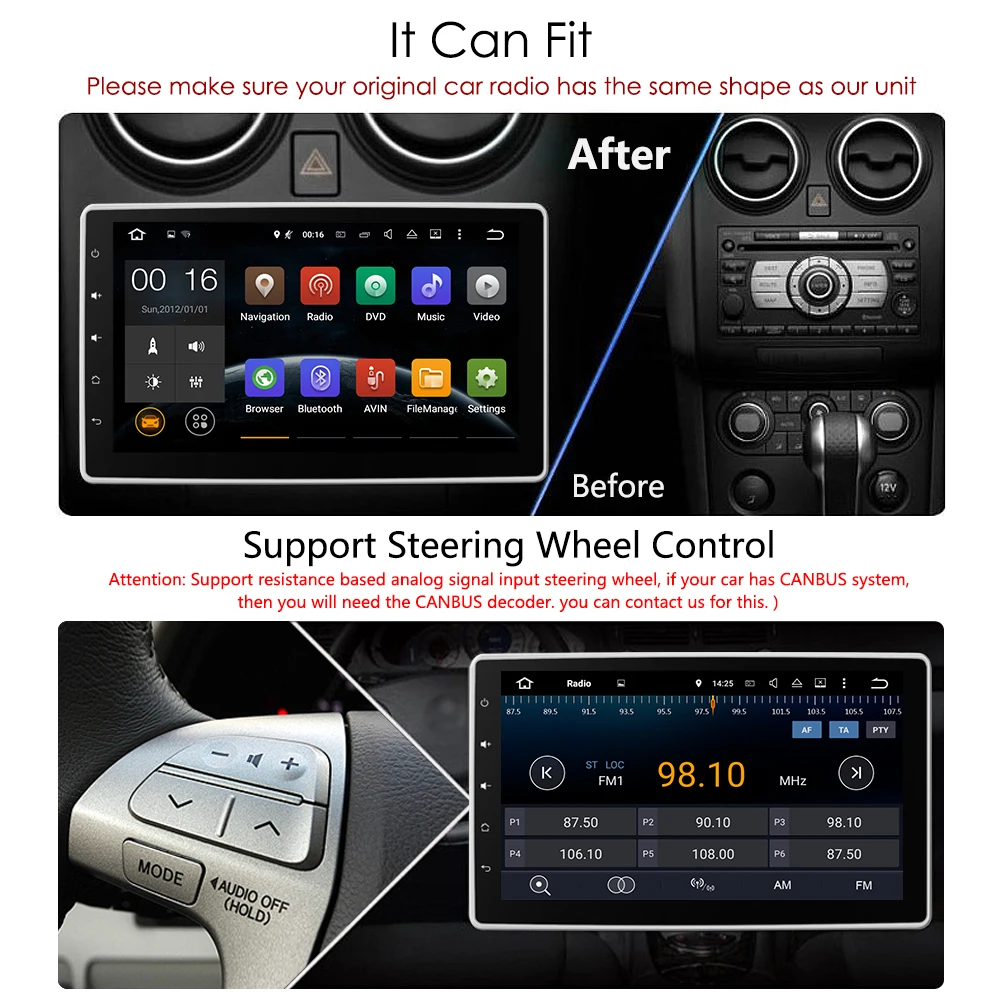 Junsun 10 1 "2 din Автомобильный dvd-радиоплеер Android gps навигация Bluetooth универсальный