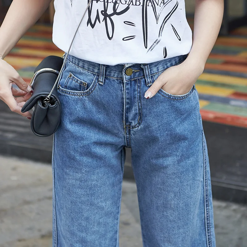 С оборками и штанишки с широкими штанинами для женщин Джинсы бойфренда свободные