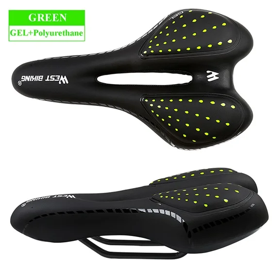 Black Green WEST BIKING велосипедное седло, силиконовая подушка из искусственной кожи, покрытие из силикагеля, удобное Велосипедное Сиденье, противоударное велосипедное седло - Цвет: Black Green