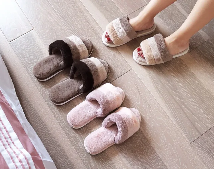 Maggie's Walker Women Fashion Faux Hair Slippers Candy-Colored Flat-heeled Plush Winter and Autumn Size 37~44 | Обувь