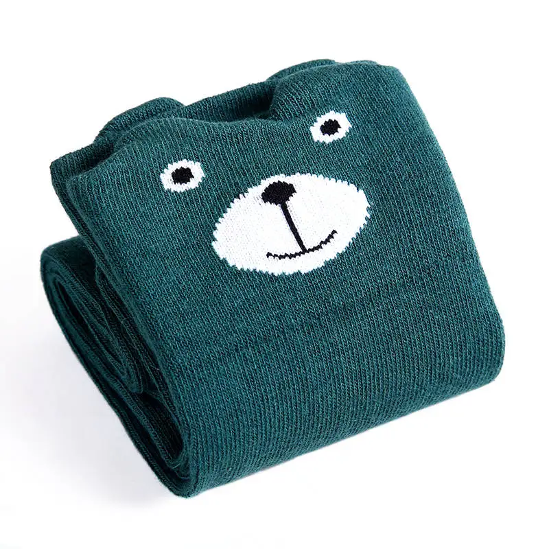 Dark green Bear 1 пара, милые Хлопковые гольфы для девочек с рисунками из мультфильмов высокие теплые мягкие гольфы принцессы с рисунком медведя и кота - Цвет: Dark green Bear