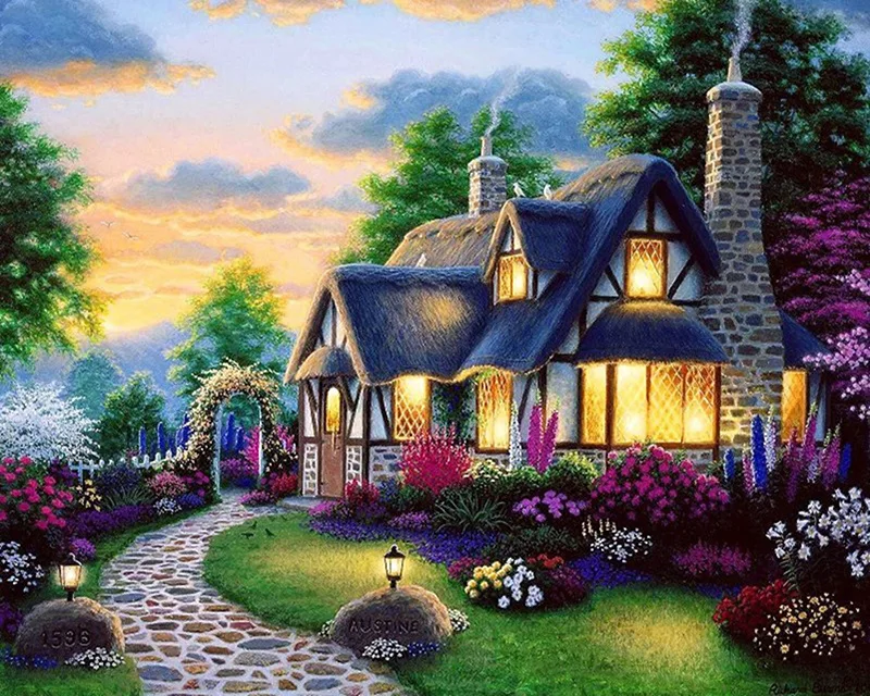 5D DIY Diamond Embroidery House Scenery Full diamond painting Cross Stitch landcape Round rhinestones Christmas gift | Дом и сад