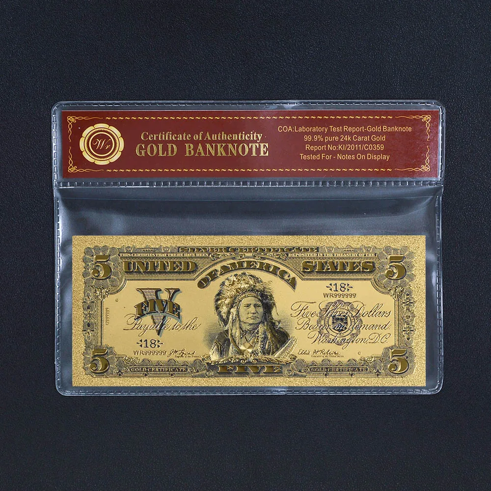 1899year USD5 Цветные 24k Gol фольга банкноты одна тысяча миллионов долларов мира бумага деньги Банкноты подарок - Цвет: 1899year USD5