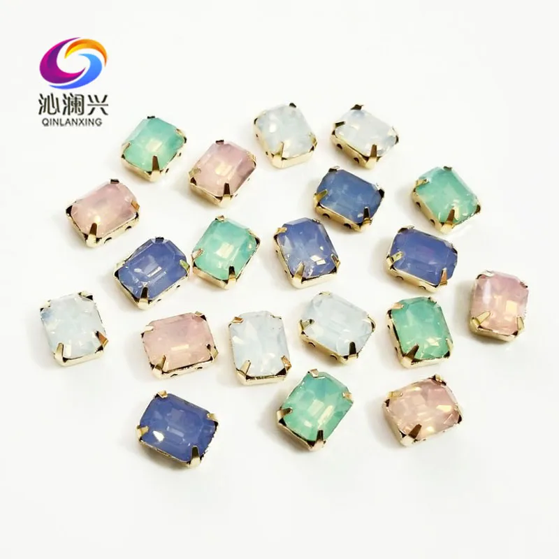 

Factory sales 8x10mm 20pcs Fashion High-grade Rectangle shape claw rhinestones,gold base sew on stone for Diy/jewelry accessory