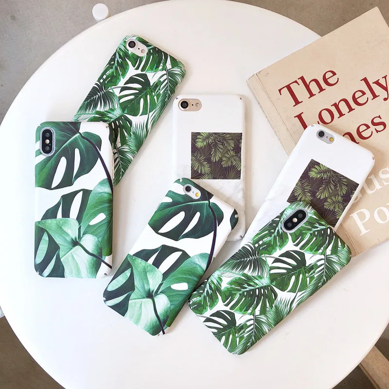 Модные тропические чехлы с зелеными листьями для iphone 7 пластиковые прозрачные