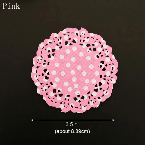 pink 100pcs 3.5" Polka Dots Lace Paper Doilies Cake Paper Mat Decoupage Paper Doilies Placemat Napkin Pads Party Wedding Decoration - Color: pink
