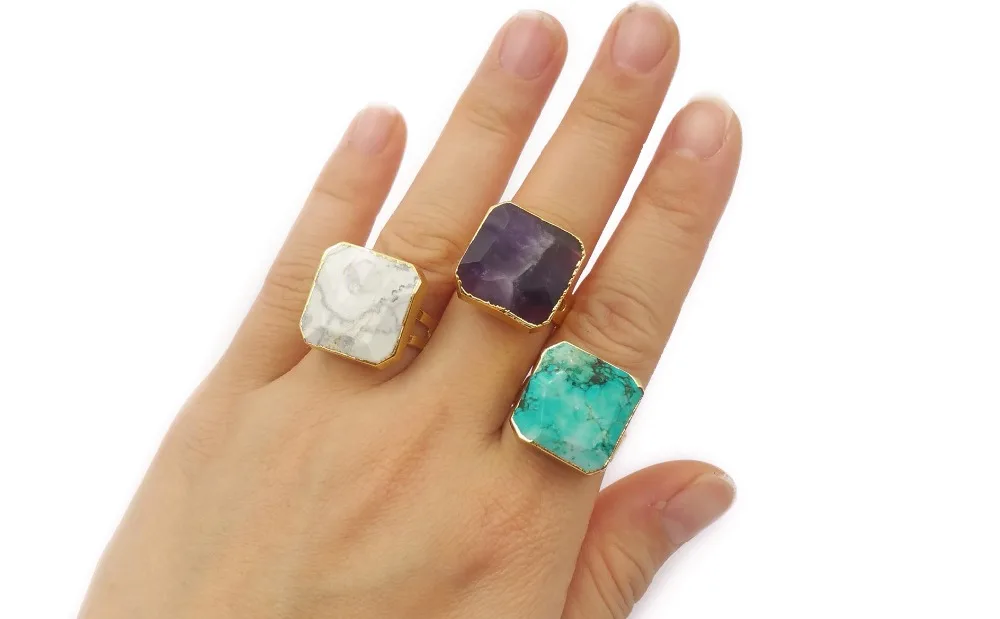 WT-R216 ограненная жемчужина-кольца камни ювелирные изделия Jewelry ISES аметисты регулируемое кольцо с золотой Гальванизированный женщин ювелирные изделия в стиле "Бохо"