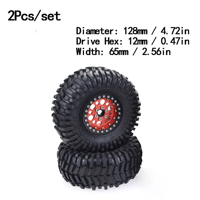 2pcs 128mm 4 шт. 2,2 дюйма 120 мм/128 мм резиновые шины и металлические обода колеса Beadlock для 1:10 RC Рок Гусеничный осевой SCX10 RR10 Wraith Yeti RC автомобиль - Цвет: 2pcs 128mm