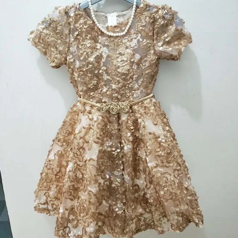 

Baby Girl Gold Dress Cocuk Abiye Vintage Baby Kids Wedding Party Ball Gown Princess Dress vestido dourado de festa de beb Y419