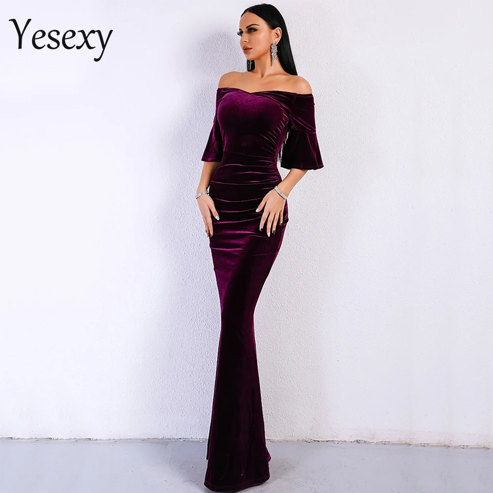 Yesexy 2021 женские сексуальные платья с открытыми плечами и рукавами-колонками