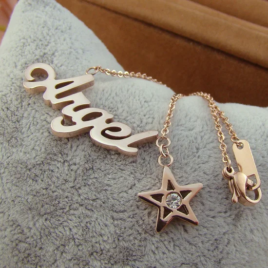 ANGEL letters necklace angel star titanium steel rose gold chain clavicle short paragraph | Украшения и аксессуары