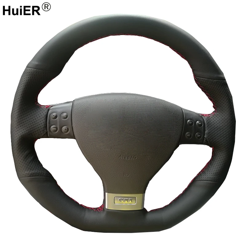 Чехол рулевого колеса автомобиля из микрофибры HuiER Ручное шитье для Volkswagen Golf 5 Mk5
