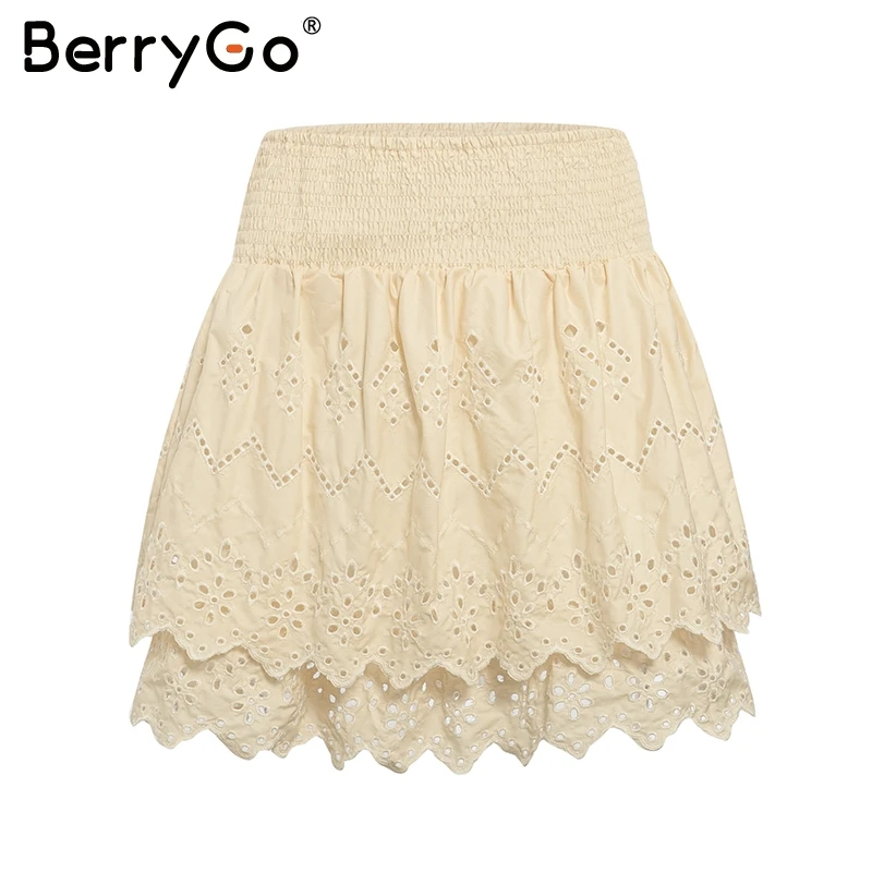 skirt BeryGo, эластичная Женская юбка с высокой талией, гофрированная, открытая, с вышивкой, женская летняя юбка, трапециевидная, офисная, для девушек, юбки, низ - Цвет: skirt