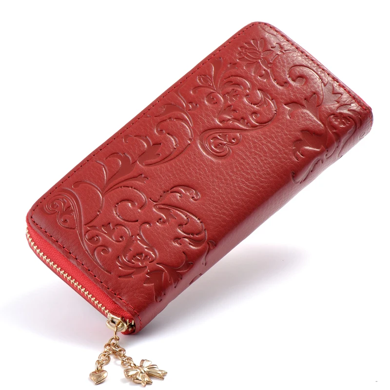 Женские Morning Glory тиснением натуральной Настоящая кожа на Молнии Сумочка Длинный