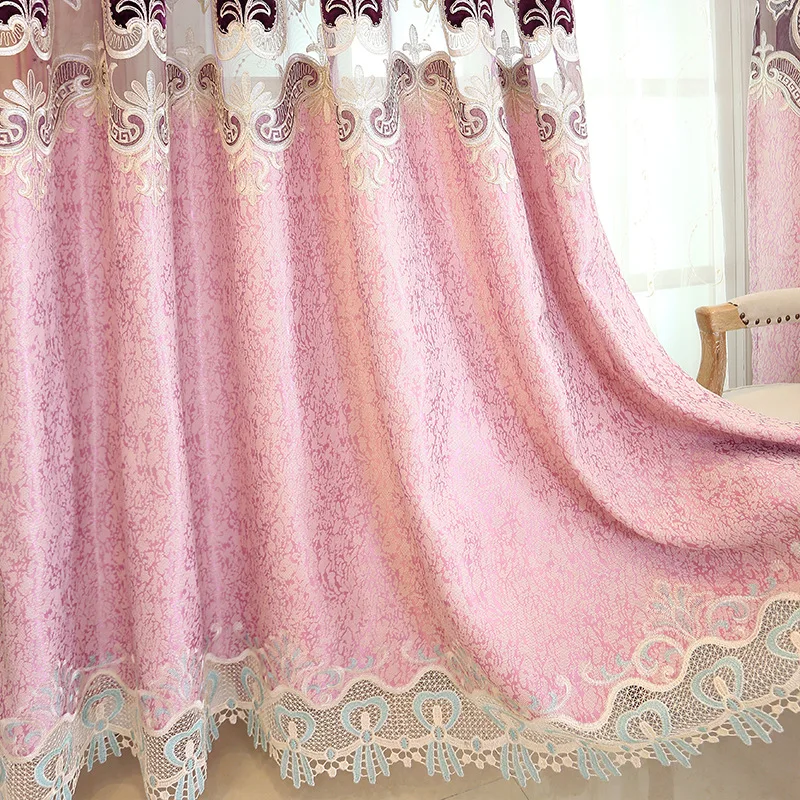 

luxury embroidered curtains finished custom for living room high quality pink blue curtains for bedroom Window Treatments