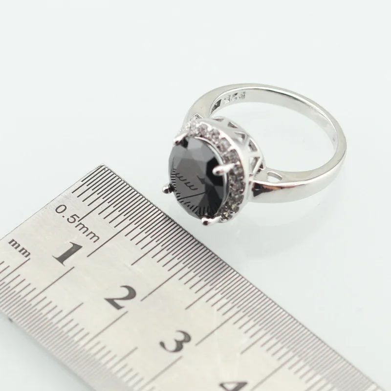 Кольцо для женщин "Овальный чёрный кубический цирконий на белом камне, серебряного цвета" WPAITKYS, прекрасное кристаллическое украшение, размеры 6, 7, 8, 9, 10, бесплатная подарочная коробка.