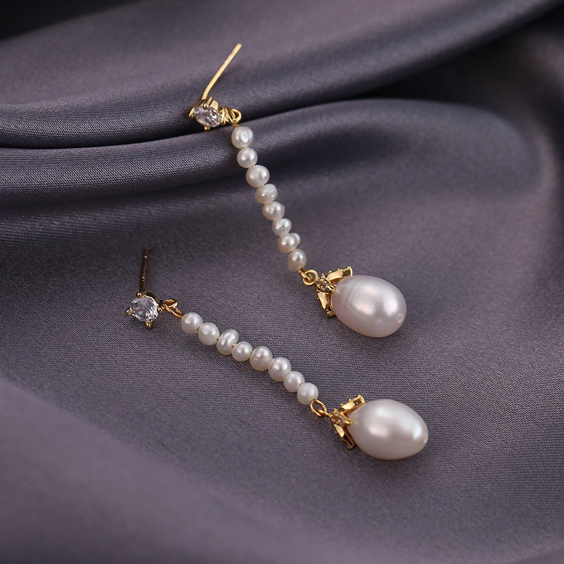 Yhpup Fashion Brand Chic Natural Pearl Chain Dangle Earrings Exquisite Charm CZ Oorbellen for Female Party Wedding Gift S925 New | Украшения