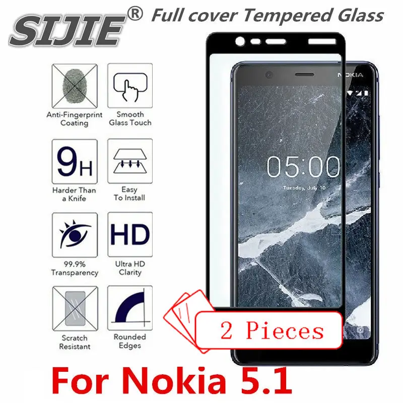 2 шт. полное покрытие закаленное Стекло для Nokia 5 1 plus 2018 экран защитную черная