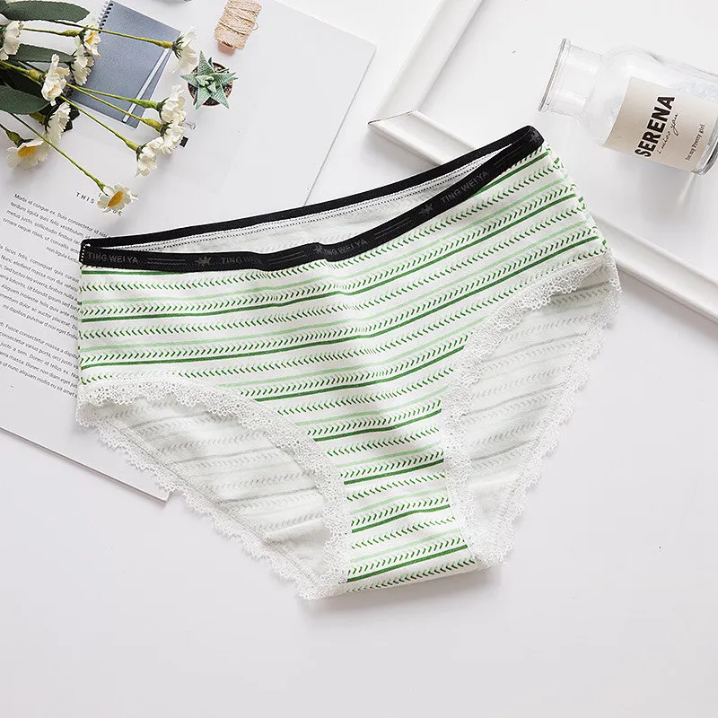 green striped SP& CITY Новое милое хлопковое нижнее белье для женщин с героями мультфильмов Kawaii Мягкие Бесшовные трусики для менструации мягкое гигиеническое женское белье - Цвет: green striped