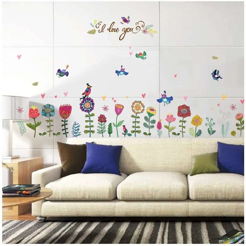 Real Plant New Mural Art Poster Romantic Colorful Flowers Baseboard Stickers Wall Decal Removable Home Decoration Sticker | Дом и сад