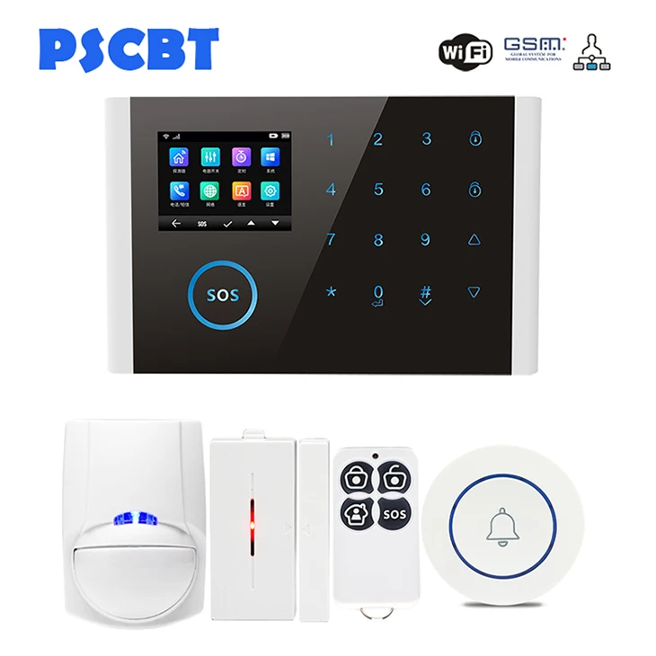 Set 1 PSCBT wifi GSM домашняя сигнализация с сенсорным экраном приложение для телефона с пультом дистанционного управления PIR датчик окна двери - Цвет: Set 1