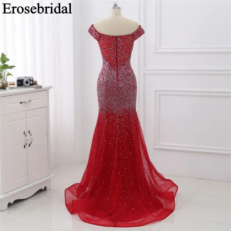 Красное вечернее платье с блестками и бусинами 2019 для женщин длинное элегантное