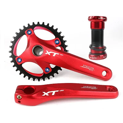 Алюминиевый горный велосипед из сплава Crankset Полый зуб пластины кривошипный рычаг Звездочка цепное колесо для велосипеда с нижним кронштейном диск BCD 104 мм - Цвет: Красный