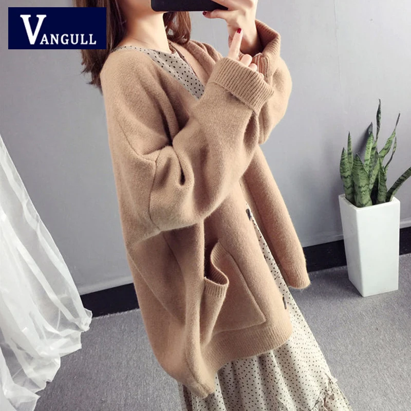 Женские вязаные свитера Vangull повседневные свободные однобортные кардиганы на