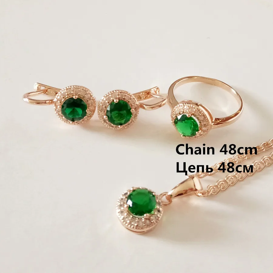 Ring 9 chain 48cm Свадебный ювелирный набор, зеленый кубический циркон, розовое золото, ювелирное изделие для женщин, свадебное ожерелье+ серьги+ кольцо, ювелирный набор - Окраска металла: Ring 9 chain 48cm