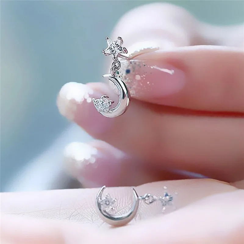 1 пара корейский стиль Луна и звезда серьги гвоздики с кристаллами ювелирные