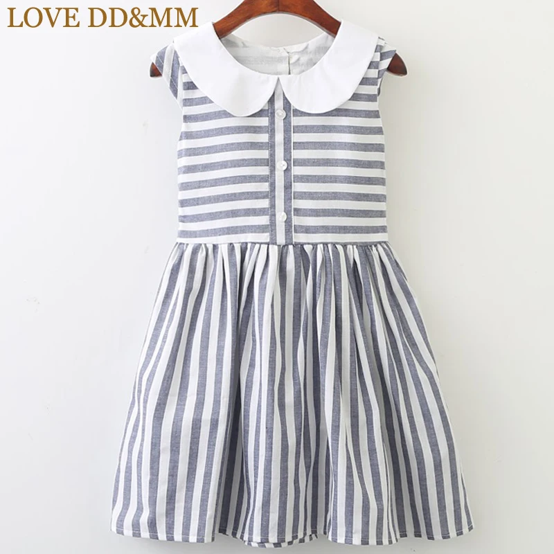 LOVE DD&ampMM Girls Dresses Spring New Children's Simple Comfortable Doll Collar Striped Sleeveless Dress For Girl | Детская одежда