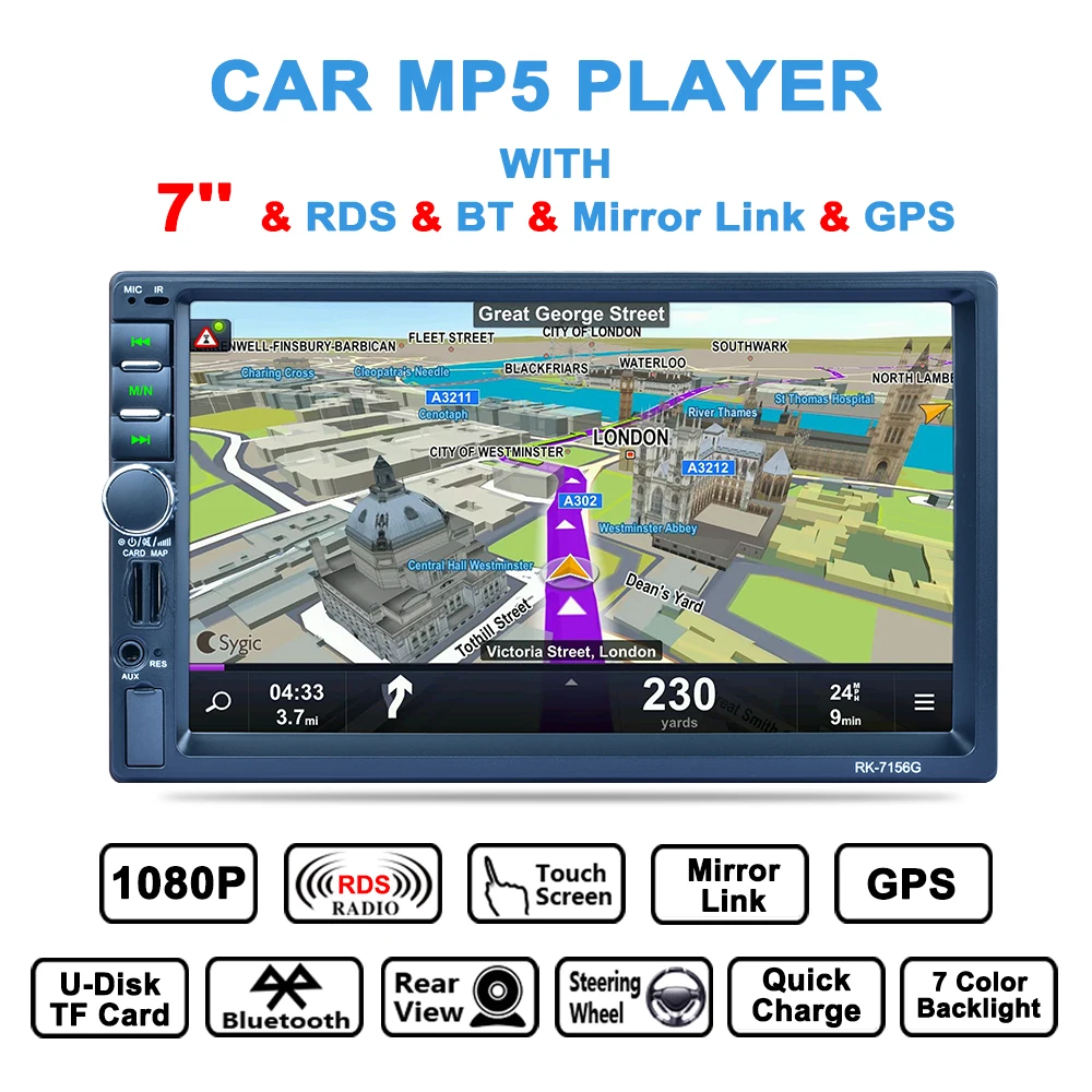 7156G с картой 7 дюймов автомобильное радио GPS навигация MP5 плеер Bluetooth RDS Аудио Видео
