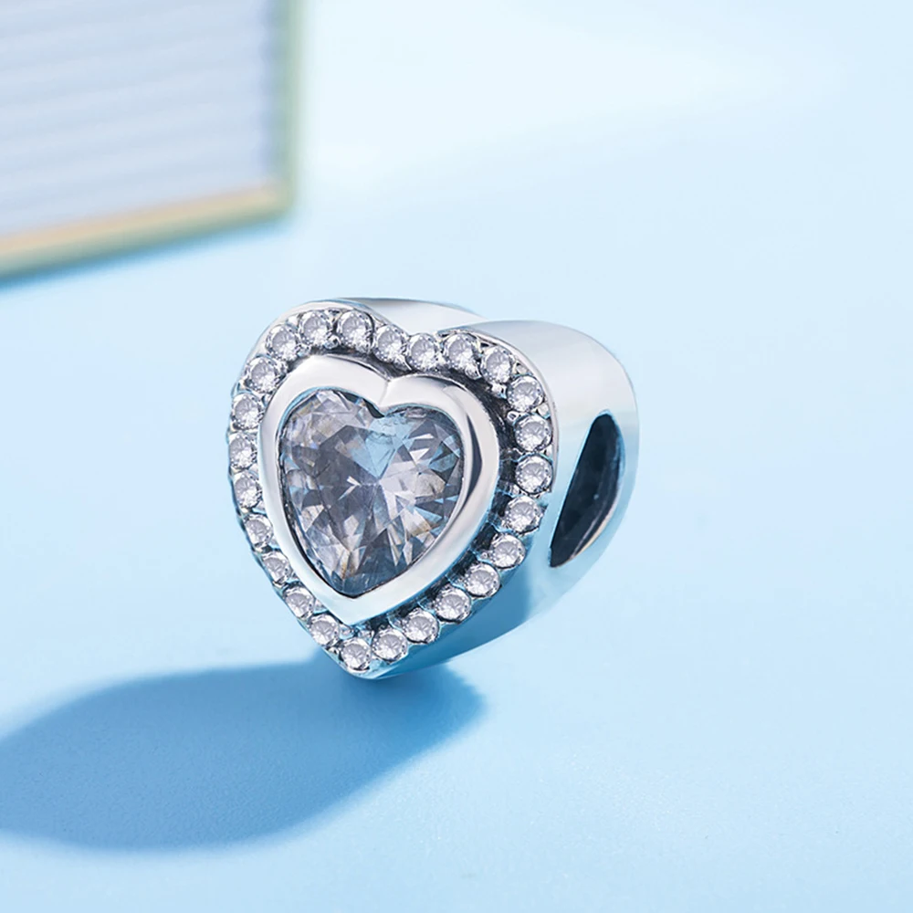 

Hot Sale Silver Color Charm Bead Luxurious Love Big Crystal Heart Beads For Original Pandora Charm Bracelets & Bangles Jewelry