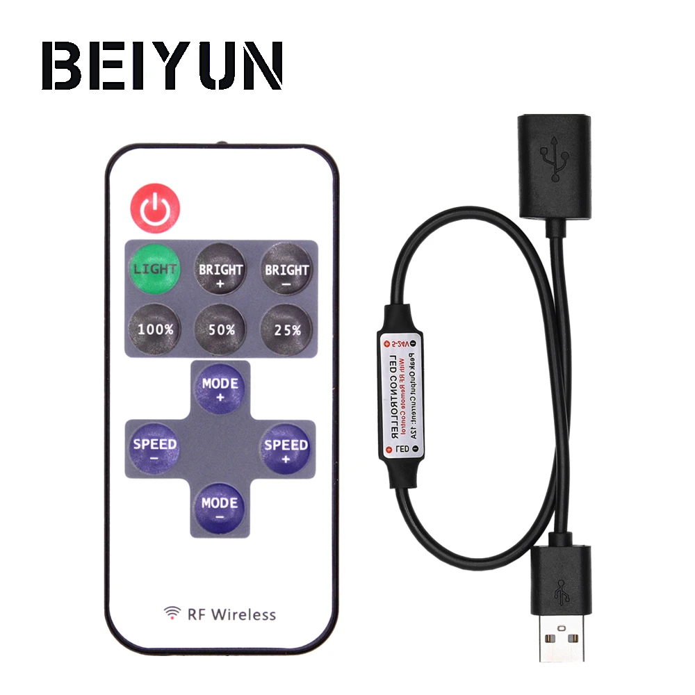 BEIYUN Mini USB 5 В RF Беспроводной светодио дный Управление Лер диммер дистанционного
