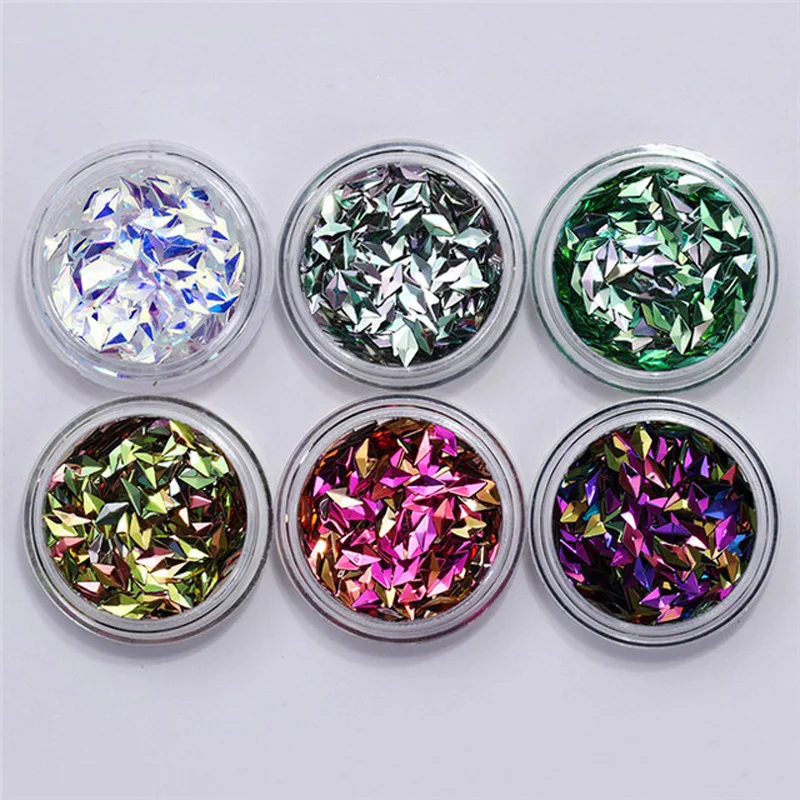 

6 pieces Valentine's Day Chameleon Nail Glitter Sequin Set AB Color Triangle Diamond Nail Art Decoration DIY GelA00107XX