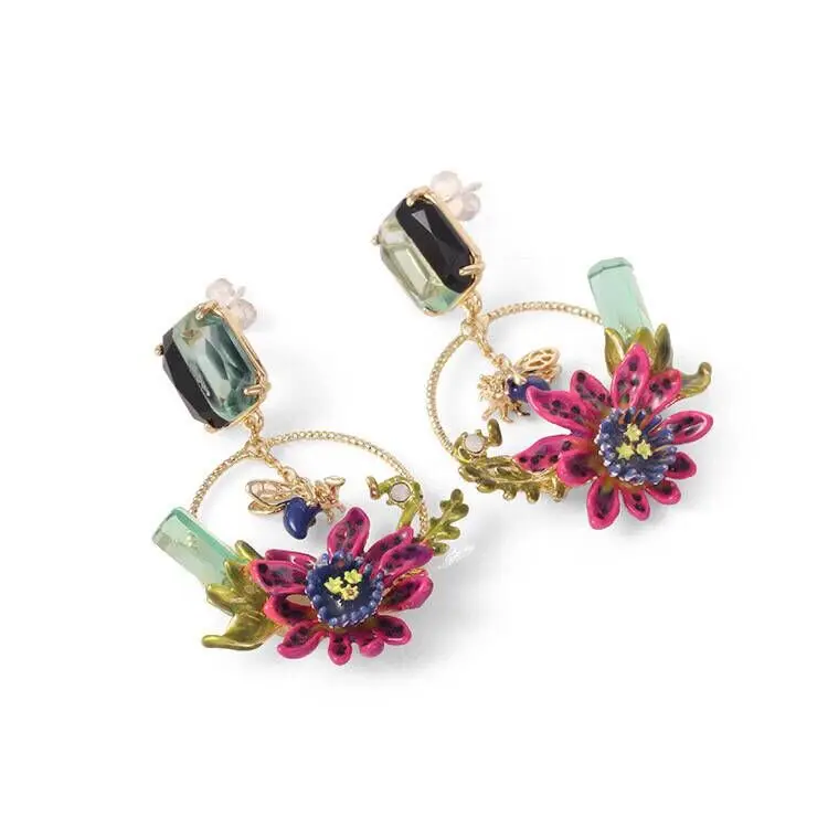 earring 1 Amybaby дизайнерское ожерелье ручной работы с эмалью и фиолетовым цветком, регулируемое кольцо, серьги, браслет, ювелирные изделия для вечерние - Окраска металла: earring 1