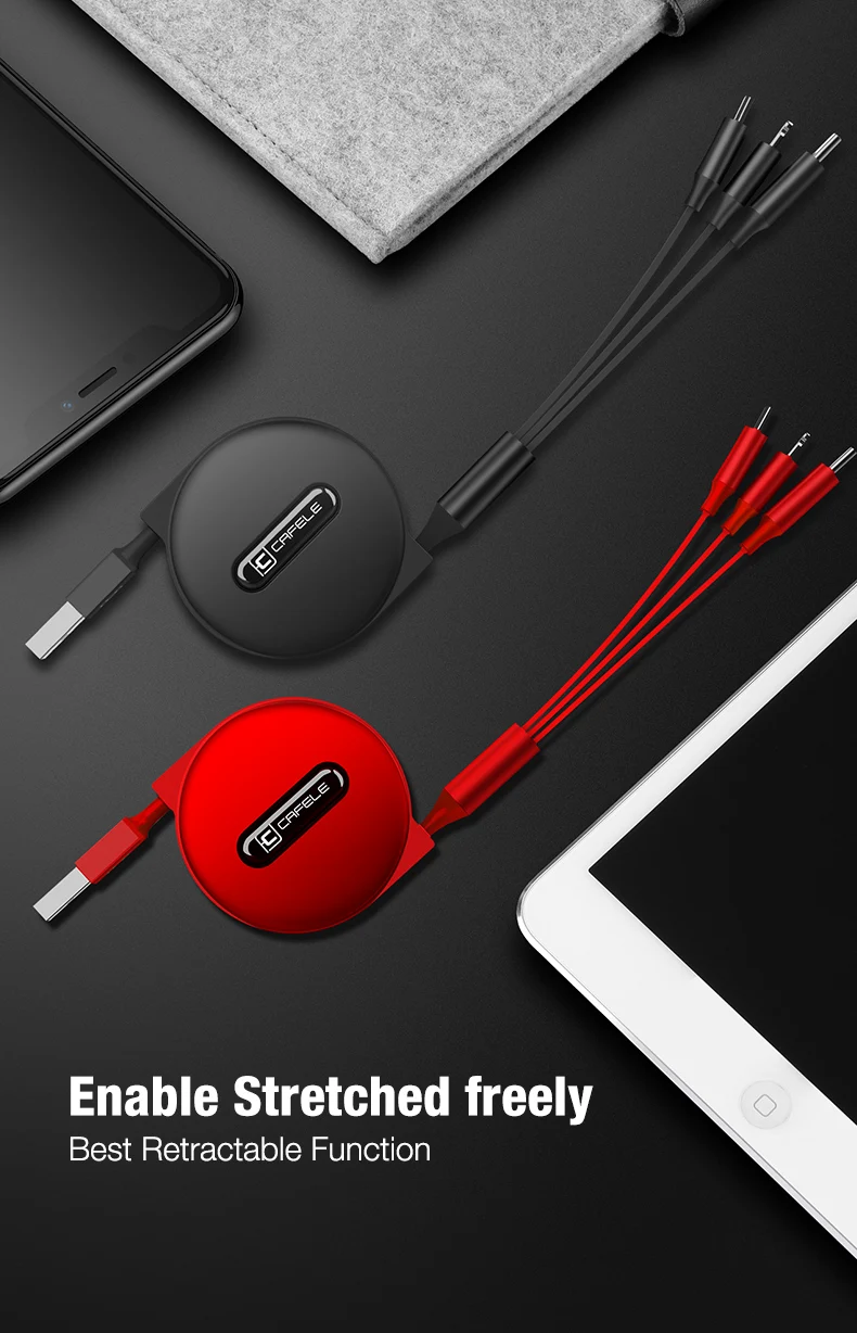 Cafele 3 в 1 Micro USB кабель для iPhone 6 type c кабель зарядного устройства портативный выдвижной кабель для зарядки телефона для Xiaomi huawei